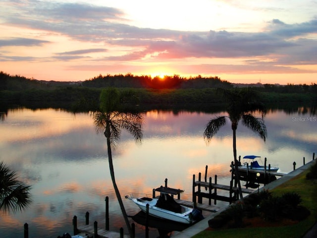 property view of water featuring a boat dock