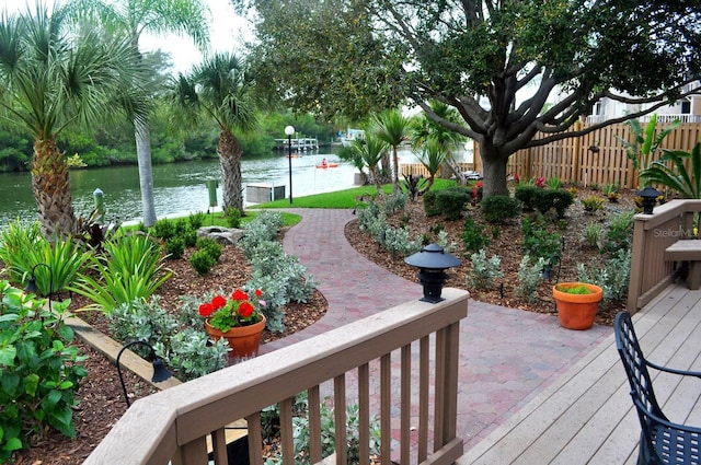 deck with a water view