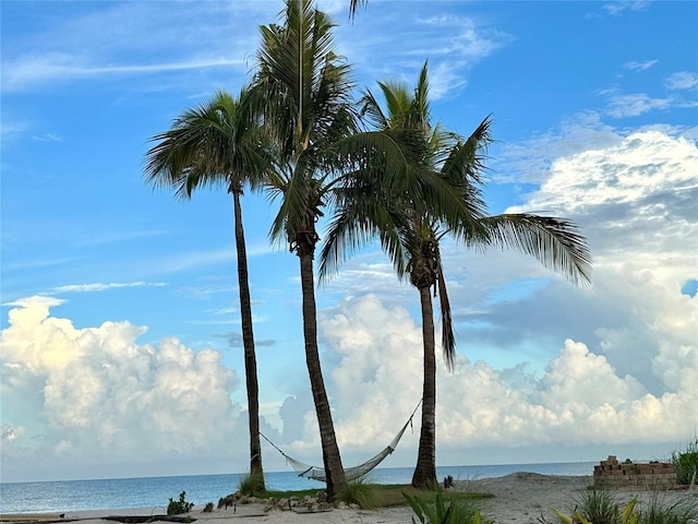 view of water feature featuring a beach view