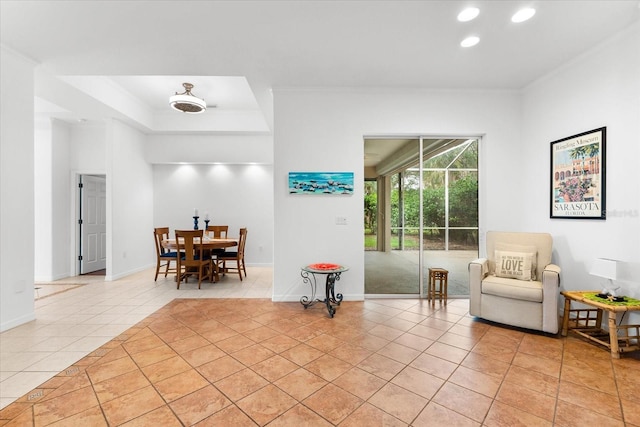 108 Corte Del Rosa, Venice, FL 34285 - sitting room featuring recessed lighting, light tile patterned floors, and ornamental molding