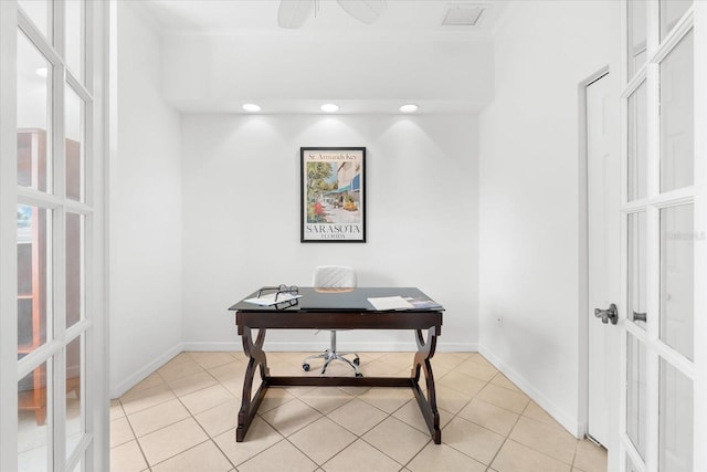 108 Corte Del Rosa, Venice, FL 34285 - home office featuring french doors, recessed lighting, and light tile patterned flooring