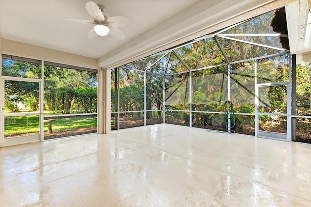 108 Corte Del Rosa, Venice, FL 34285 - unfurnished sunroom featuring ceiling fan and finished concrete flooring