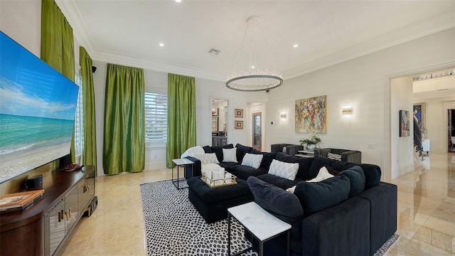 living room featuring ornamental molding