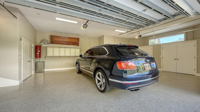 garage with a garage door opener