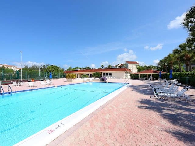 view of swimming pool with a patio