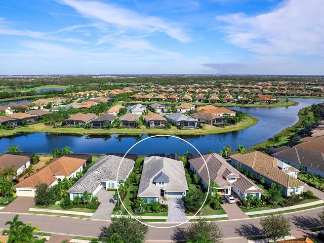 bird's eye view featuring a water view