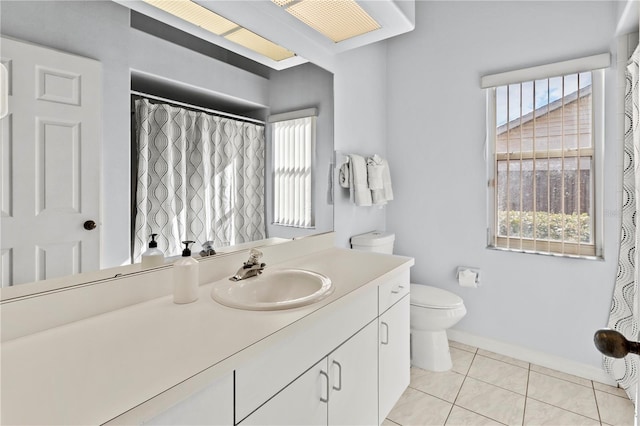 bathroom featuring tile patterned flooring, vanity, and toilet