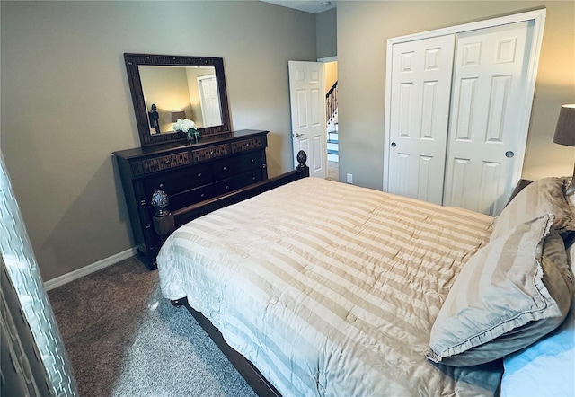 carpeted bedroom with a closet