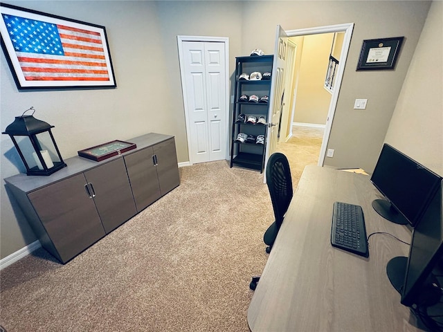 view of carpeted home office