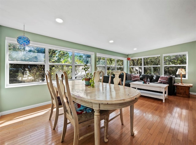 dining space with hardwood / wood-style floors