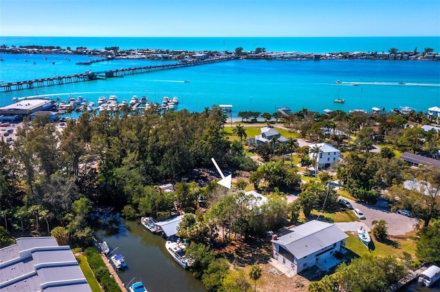 bird's eye view featuring a water view