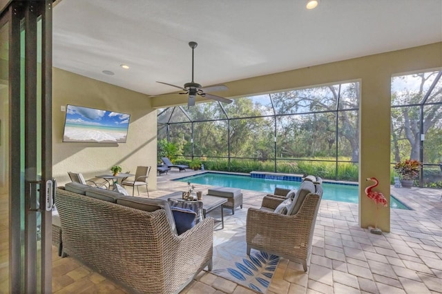 view of patio / terrace with outdoor lounge area and a lanai