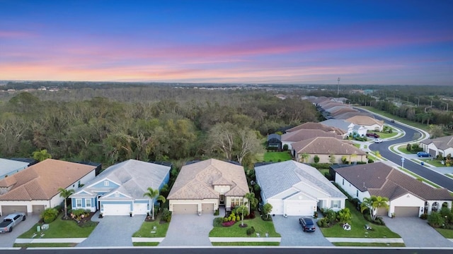 view of aerial view at dusk