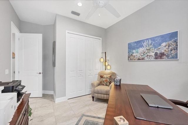 home office featuring ceiling fan