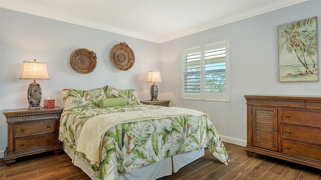 bedroom with crown molding