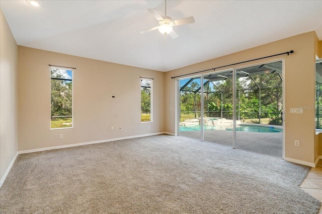 empty room with light carpet and ceiling fan