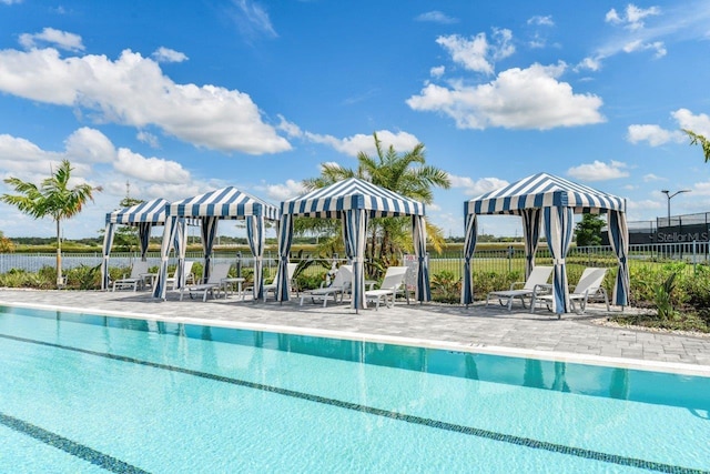 view of swimming pool featuring a patio