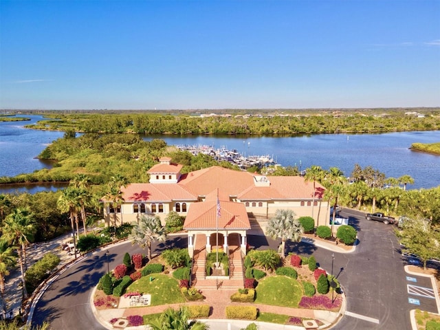 aerial view with a water view