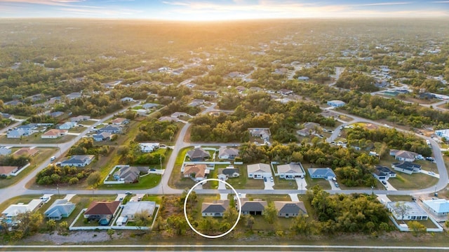 view of aerial view at dusk