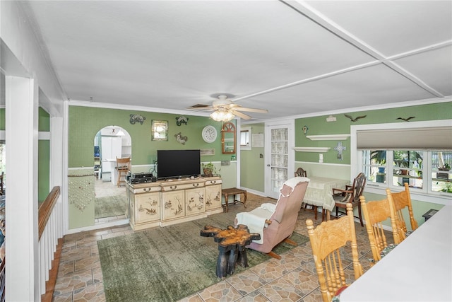 living room with ceiling fan