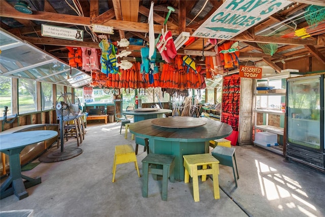 dining space with concrete floors