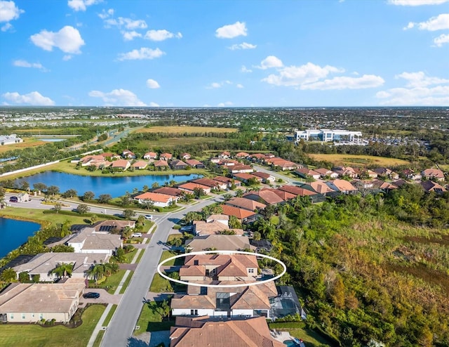 aerial view featuring a water view