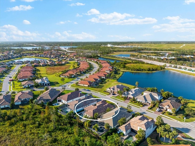 aerial view featuring a water view