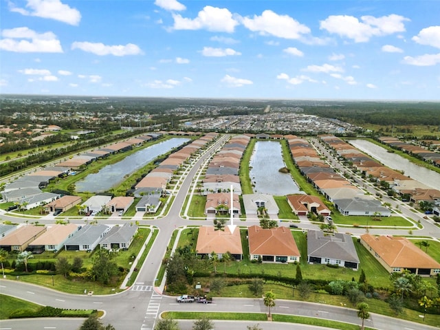 aerial view featuring a water view