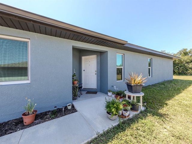 property entrance with a yard