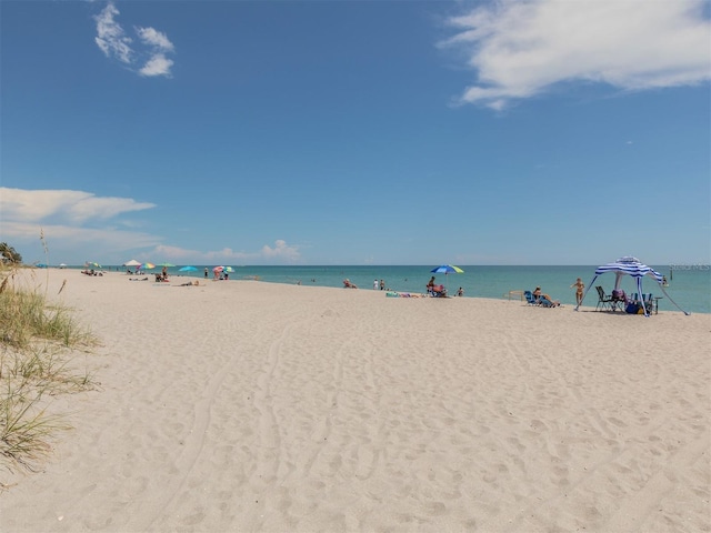 view of water feature featuring a view of the beach