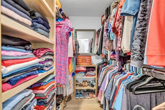 spacious closet featuring light hardwood / wood-style floors