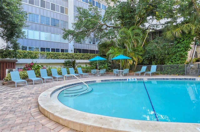 view of pool featuring a patio area