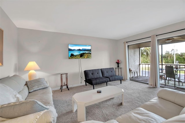 living room with light colored carpet