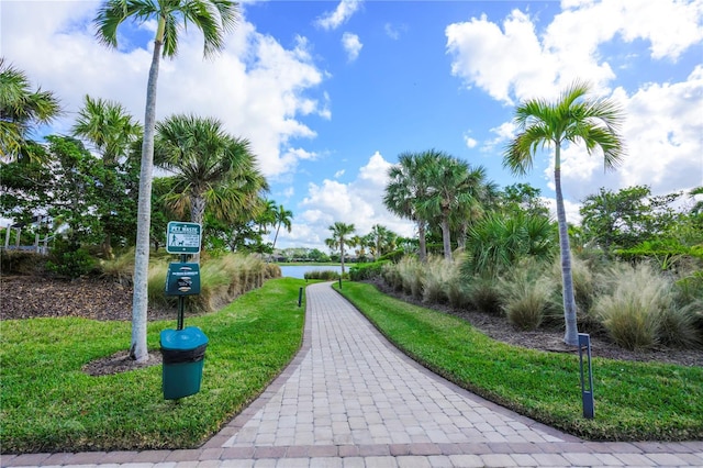 view of property's community with a water view