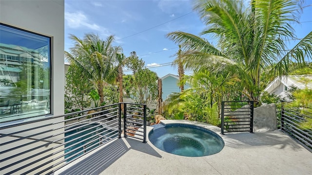 balcony with an in ground hot tub