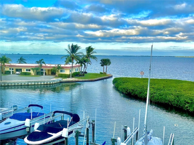 view of water feature featuring a boat dock