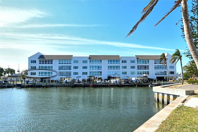 dock area featuring a water view