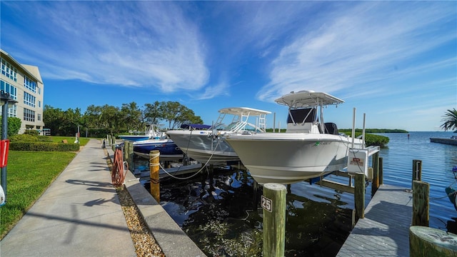 dock area with a water view