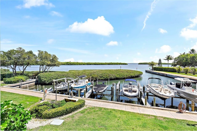 view of dock with a water view