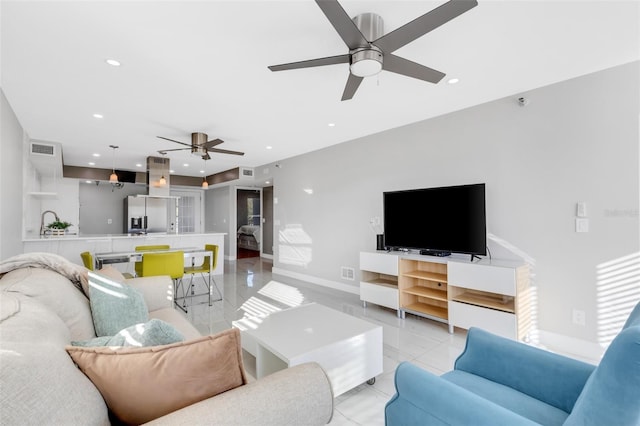 view of tiled living room