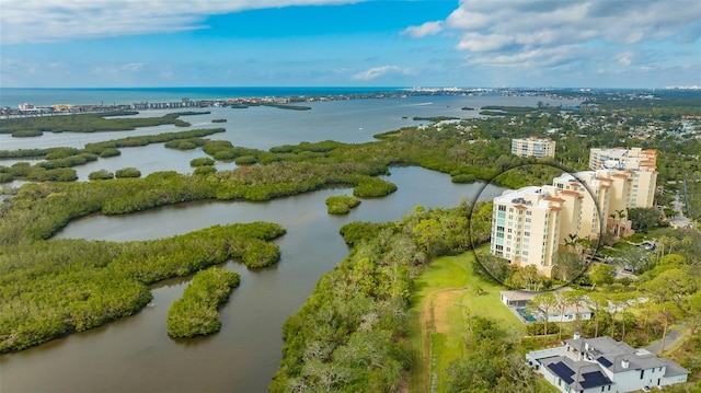 bird's eye view featuring a water view