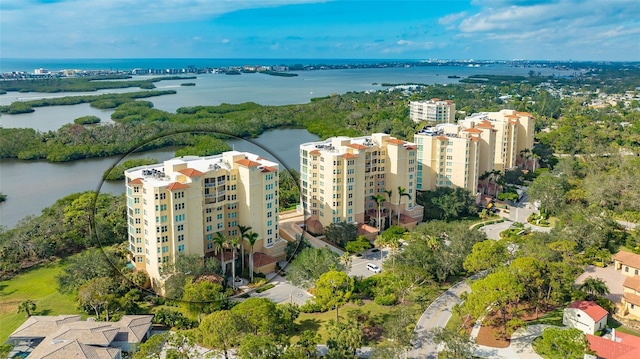 aerial view with a water view