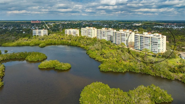 aerial view with a water view