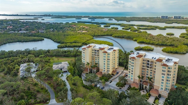 aerial view with a water view