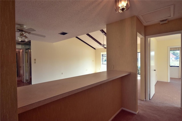 hallway featuring carpet and a textured ceiling