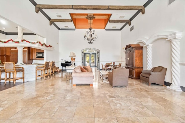 4106 Central Sarasota Pkwy Unit 1013, Sarasota, FL 34238 - community lobby featuring a high ceiling and beamed ceiling