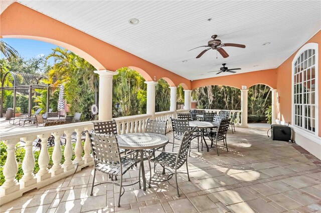 view of patio / terrace featuring ceiling fan and outdoor dining area