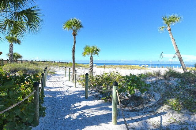 property view of water featuring a view of the beach