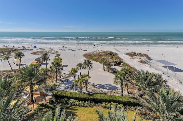 view of water feature with a beach view