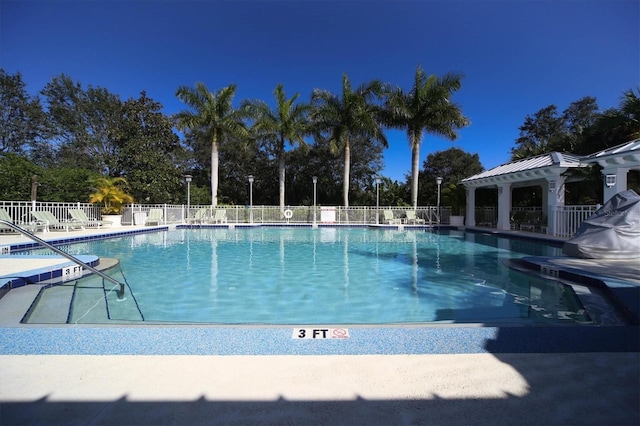 view of swimming pool featuring a patio area